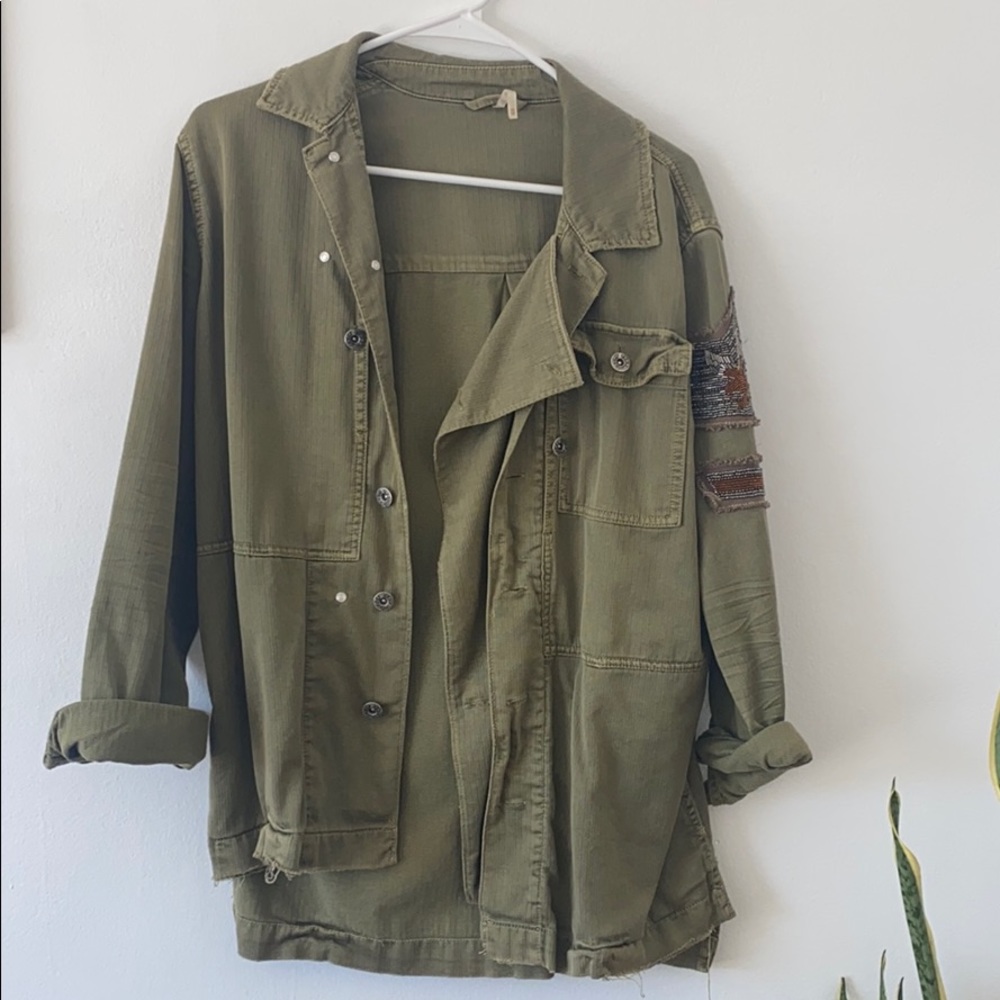 Free People Embellished Military Shirt Jacket